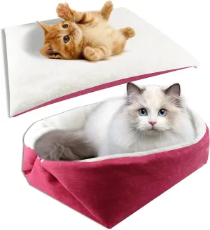 Self-Warming Cat Bed - Convertible Cat Mat, Light Weight Pet Bed for Cats, Puppy Cat Bed Mat, Machine Washable Puppy Bed for Indoor Cats Houses, Floor, Car Back Seat, Pink