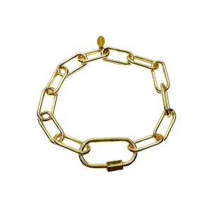 Smooth Gold Carabiner Clasp Round Paperclip Charm Bracelet