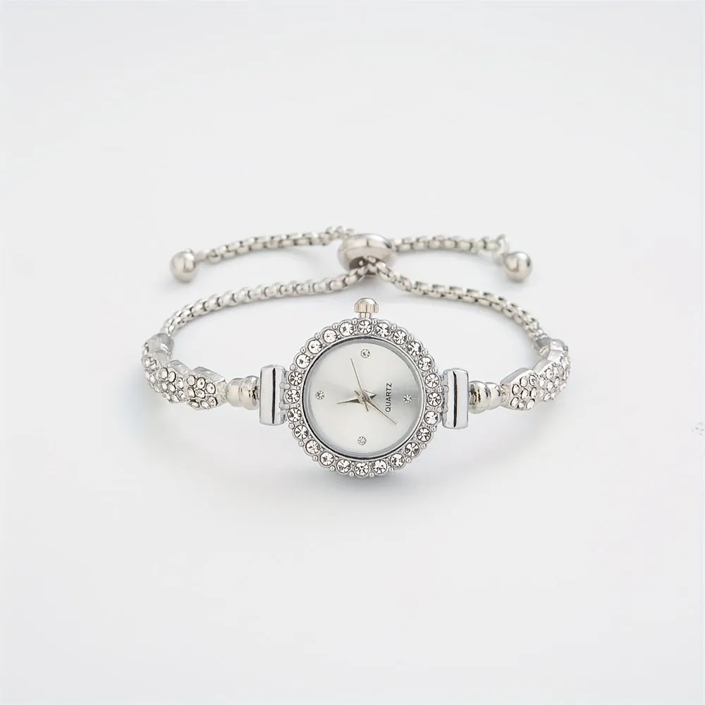 Stylish Rhinestone Bracelet Watch Elegant Quartz Analog Wristwatch for Women