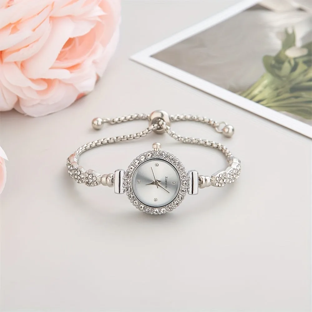 Stylish Rhinestone Bracelet Watch Elegant Quartz Analog Wristwatch for Women