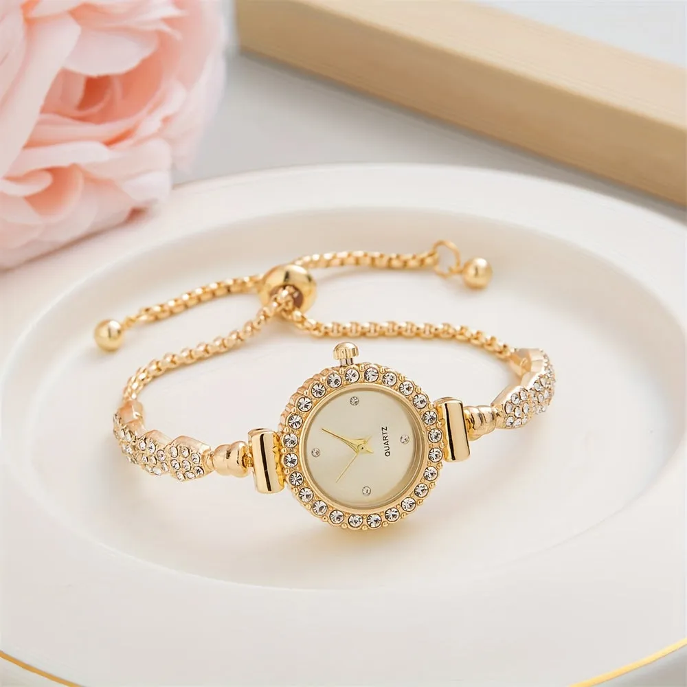 Stylish Rhinestone Bracelet Watch Elegant Quartz Analog Wristwatch for Women