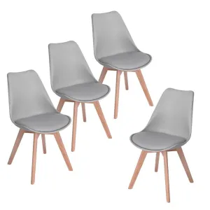 sumyeg Gray PU Back Chairs Side Chair Dining Chairs with Solid Wood Feet (Set of 4)