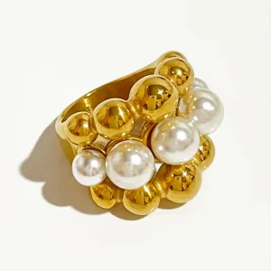 TEEK - Stainless Steel Chunky Pearly Ball Ring