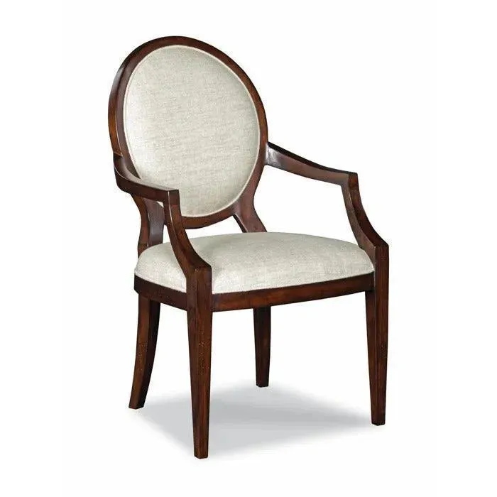 Wooden Twist Foyer Teak Wood Oval-Shaped Upholstered Back Squared Tapering Legs Armrest Chair